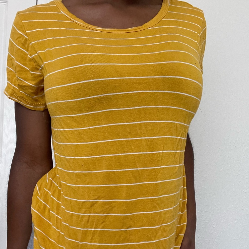 Yellow & white striped blouse